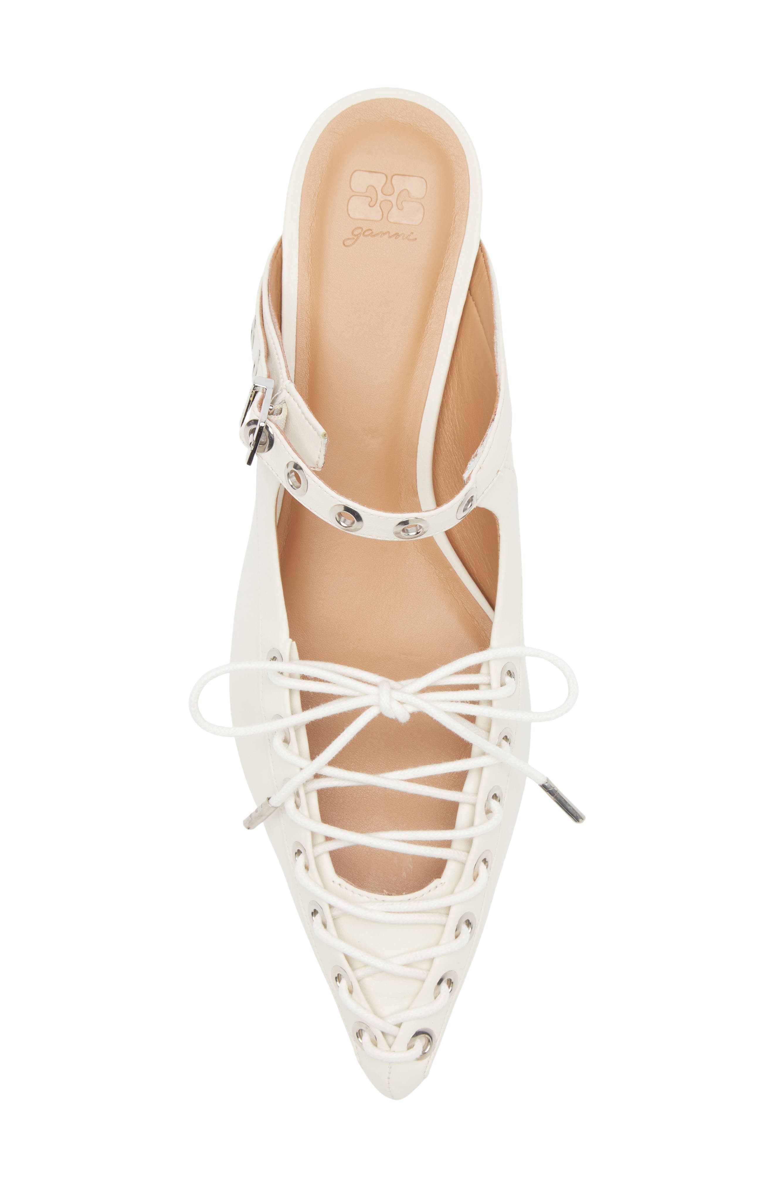 Ganni Eyelets Lace-Up Mule in Egret at Nordstrom - 5
