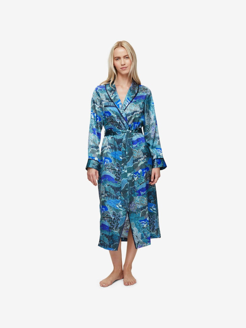 Women's Long Dressing Gown Brindisi 86 Silk Satin Multi 3