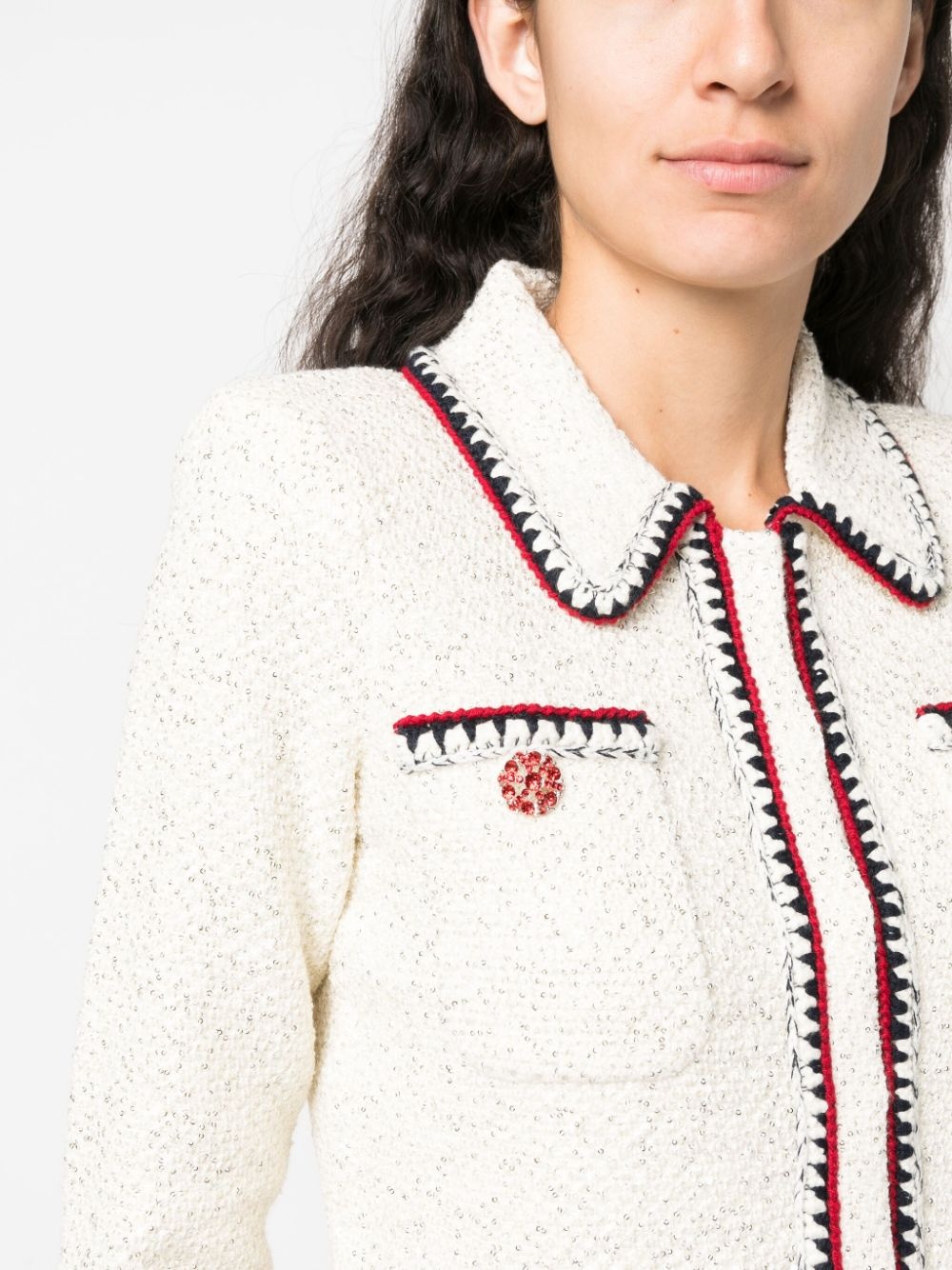 sequin-embellished knitted jacket - 5