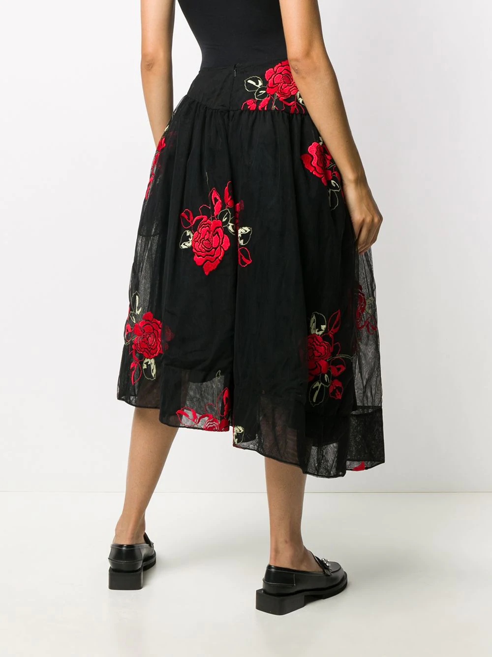 asymmetric embroidered flower skirt - 4