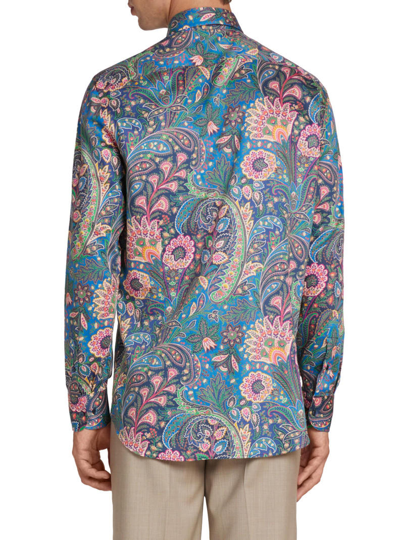 Men's Roma Paisley Cotton Button-Front Shirt - Stampa Blue 5