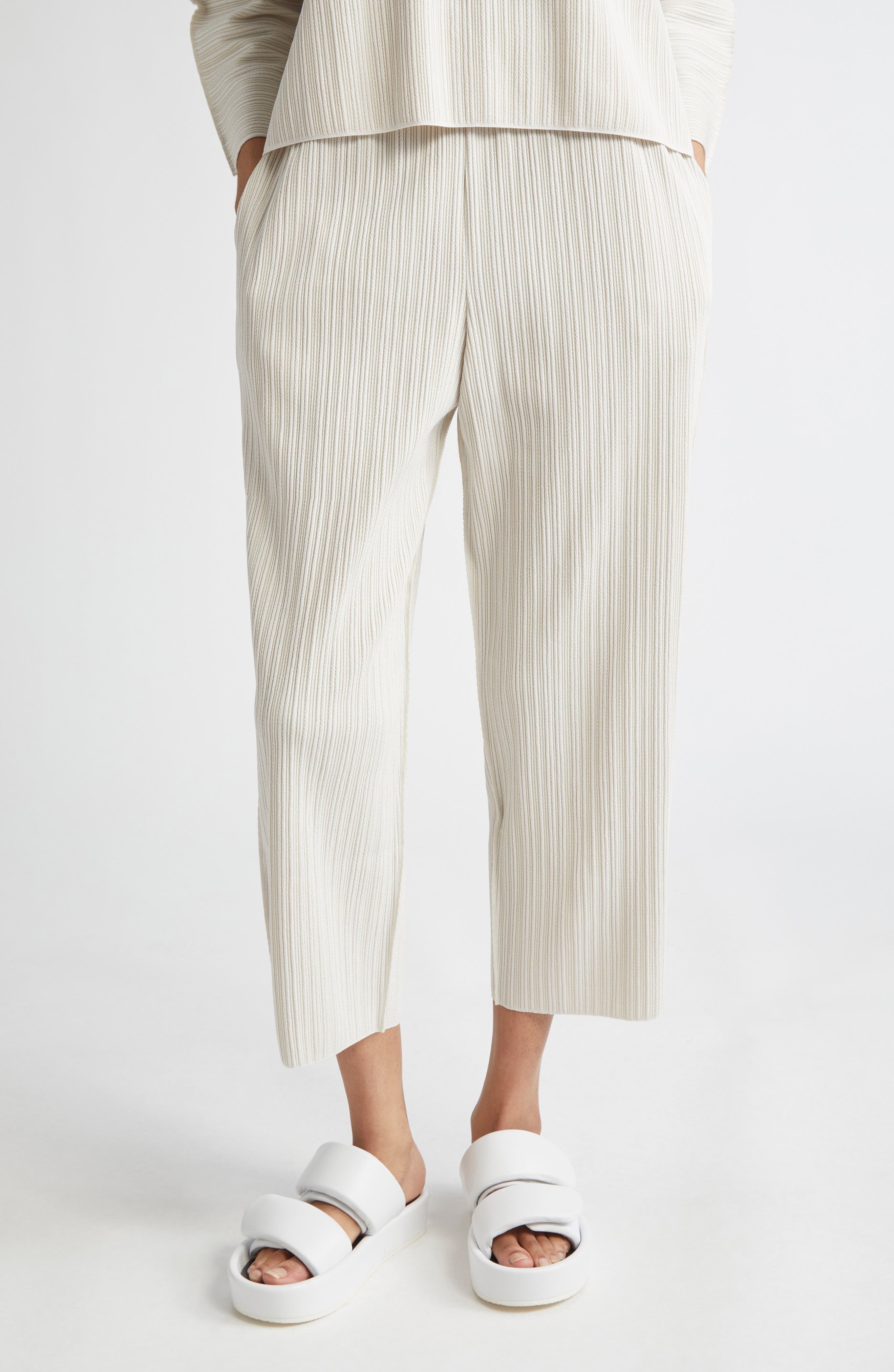 Pleats Please Issey Miyake A-POC Crop Pants in Off White at Nordstrom - 1