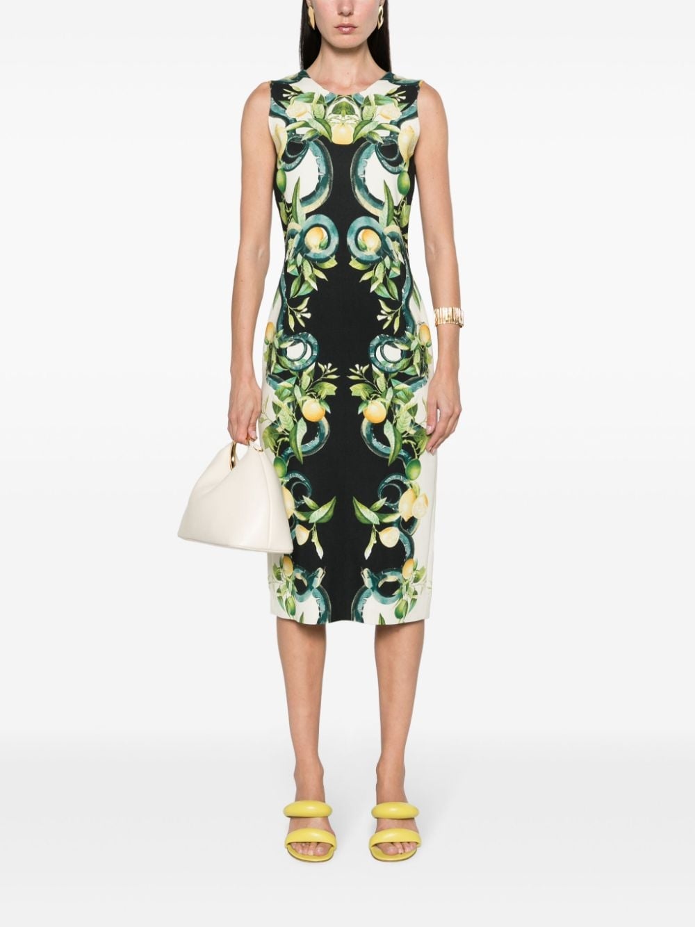 lemon-print crepe midi dress - 2