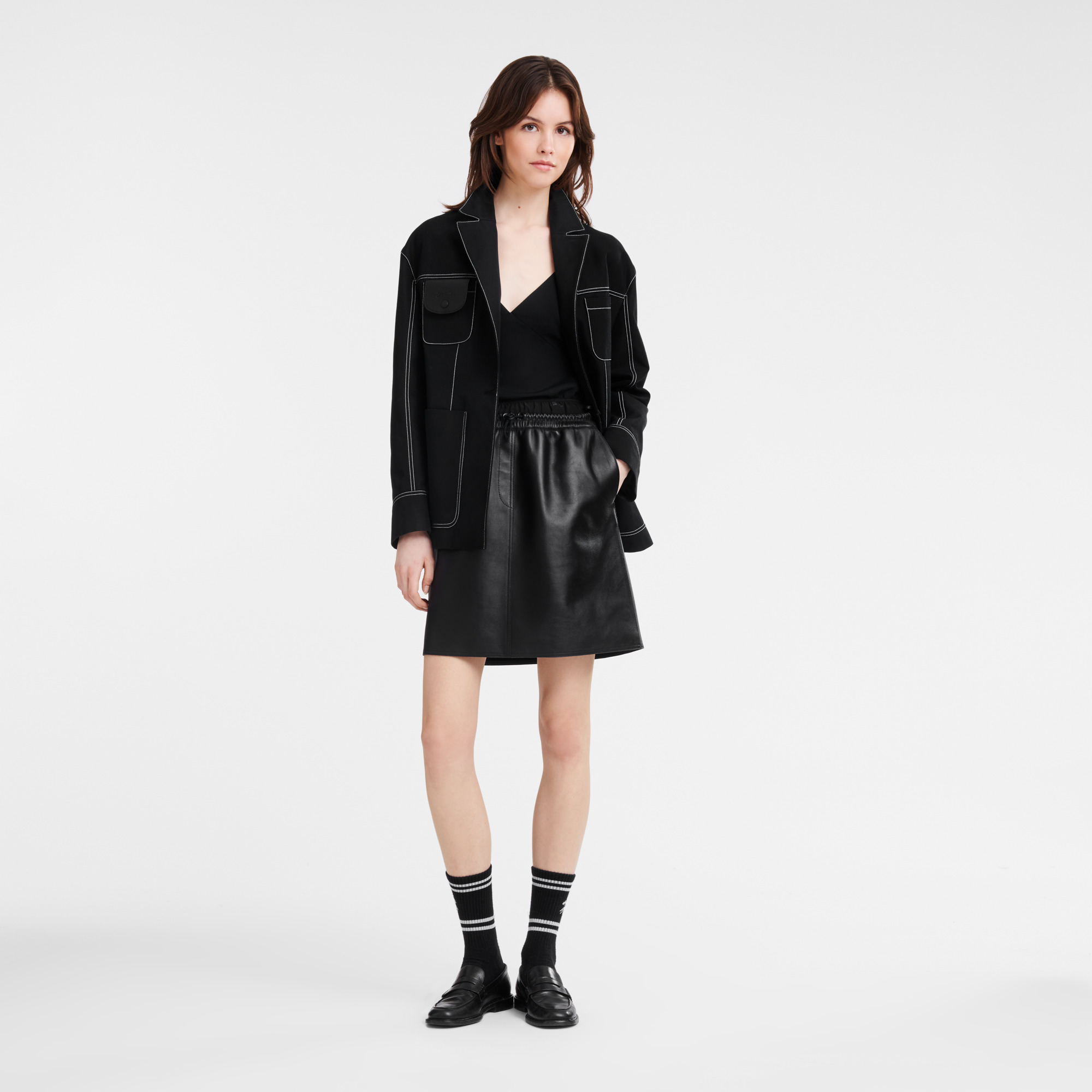 Topstitching straight jacket Black - Gabardine - 2
