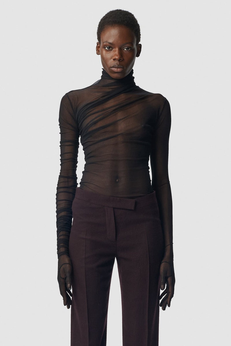 Xenia Draped T-Shirt With Gloved Long Sleeves 1