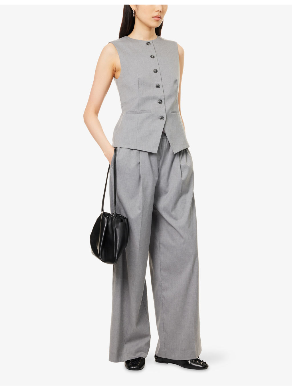 Saruma Round-Neck Stretch-Woven Vest - 2