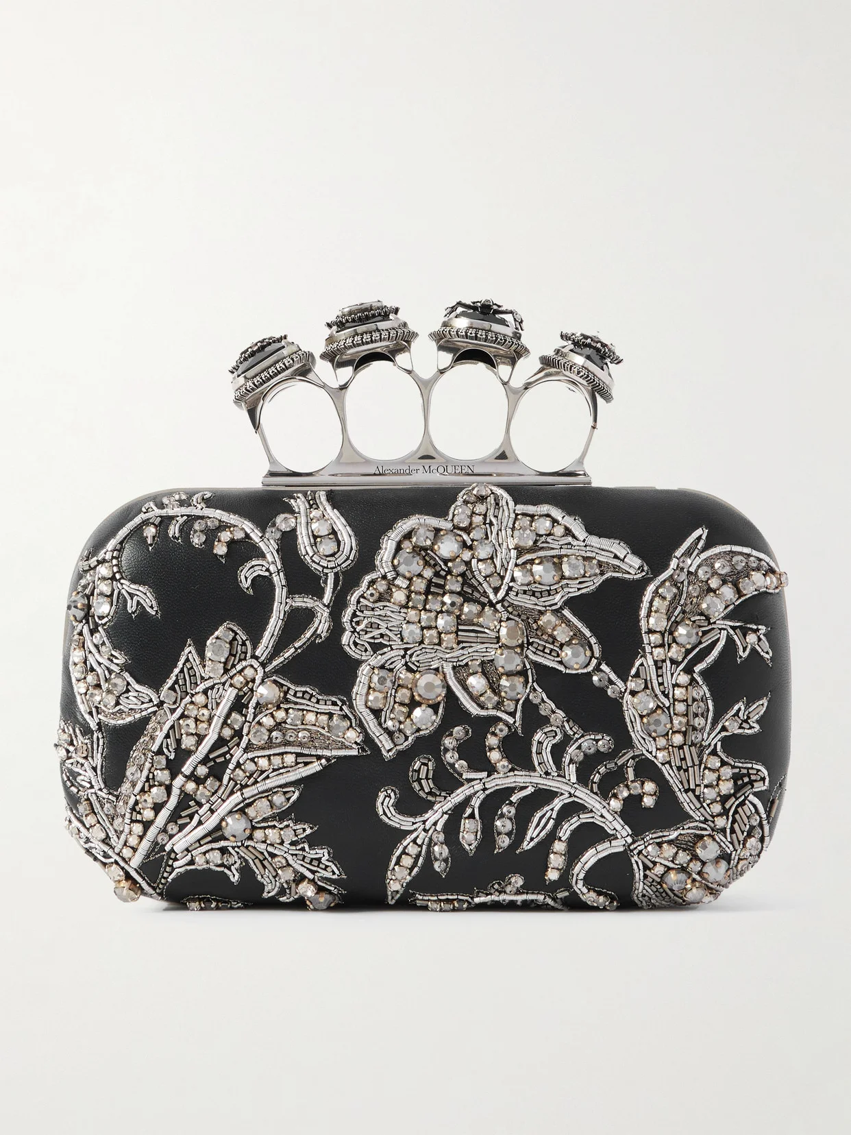 Crystal-embellished Embroidered Leather Clutch - 1