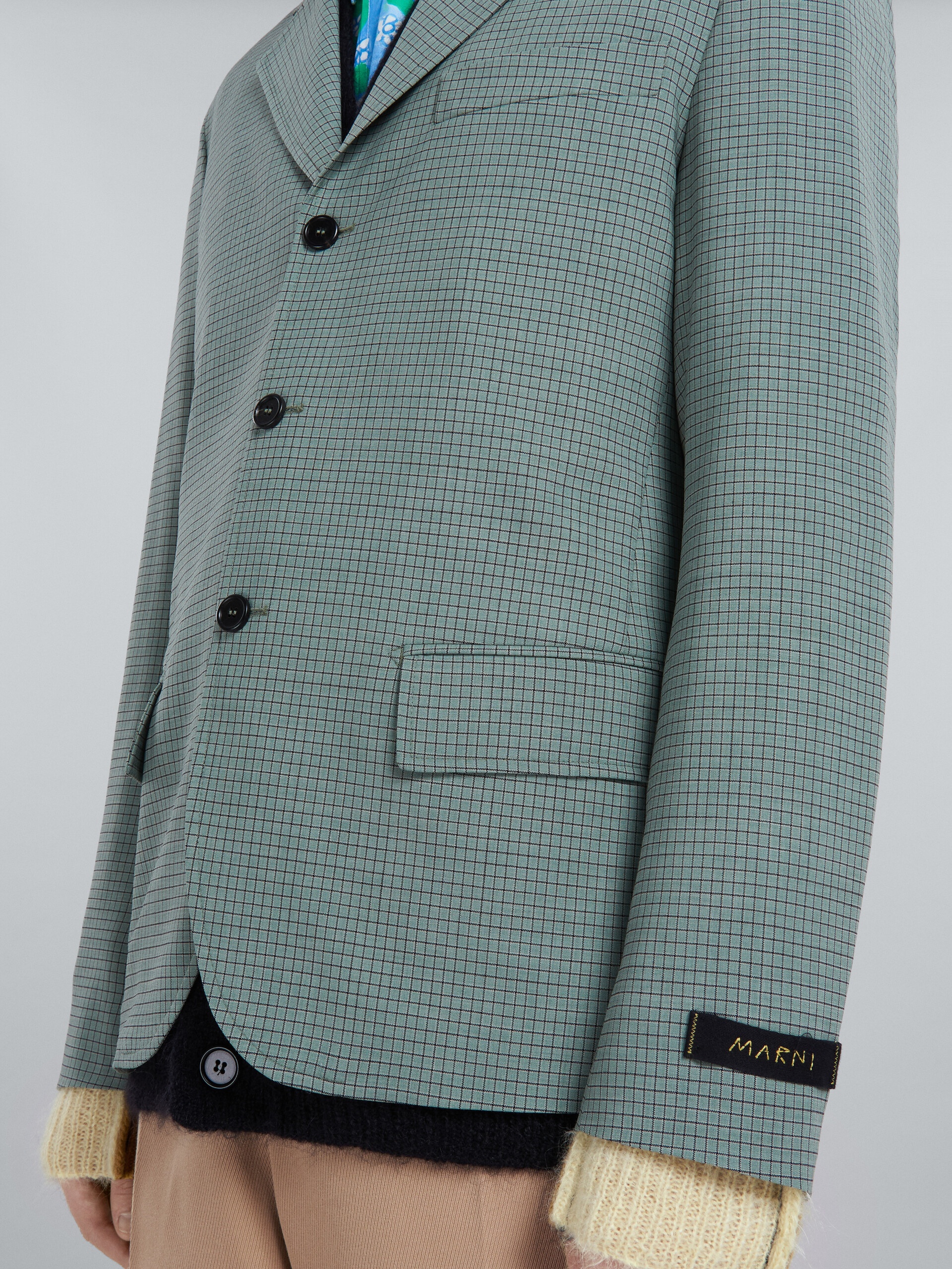 BLAZER IN TROPICAL WOOL WITH GREEN CHECKS - 5