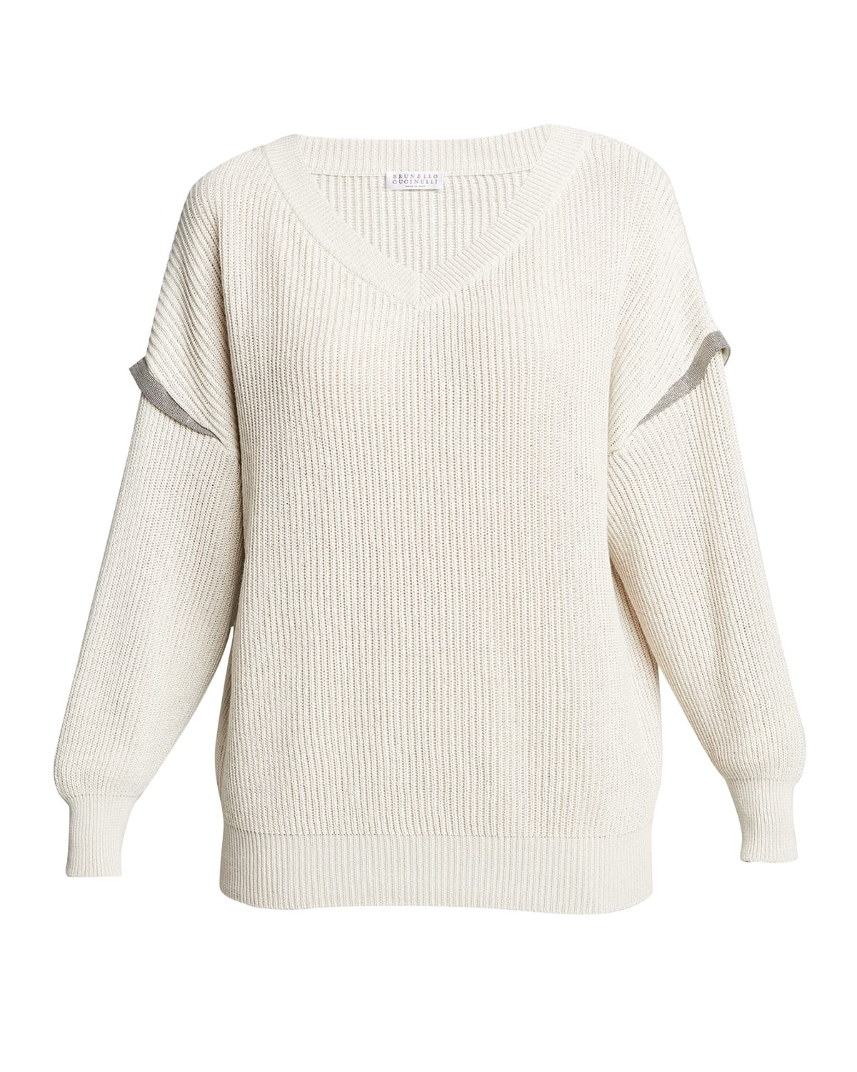 Monili-Trim Wide Ribbed Sweater - 1