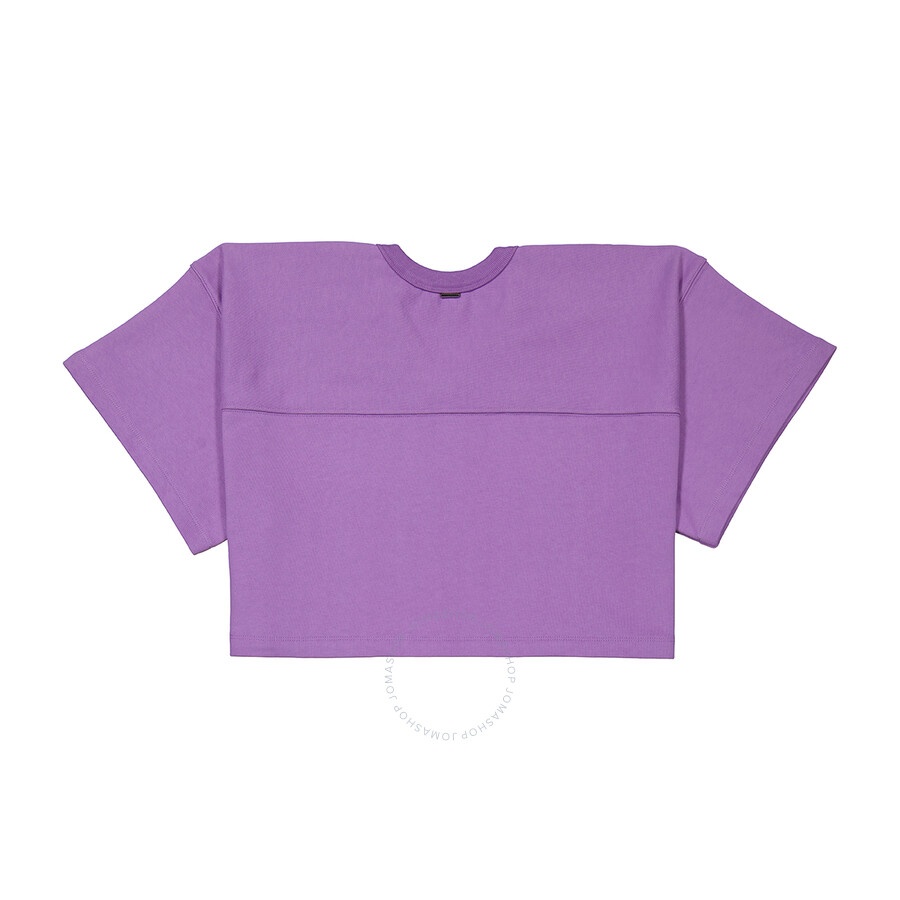 System Ladies Violet Lettering Short-Sleeve V-Neck Cropped Top - 2