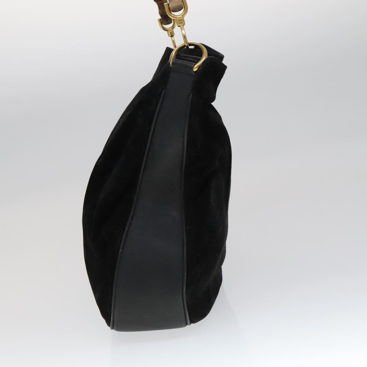 GUCCI Bamboo Hand Bag Suede Leather Black Gold 001 1781 001 1781 - 4