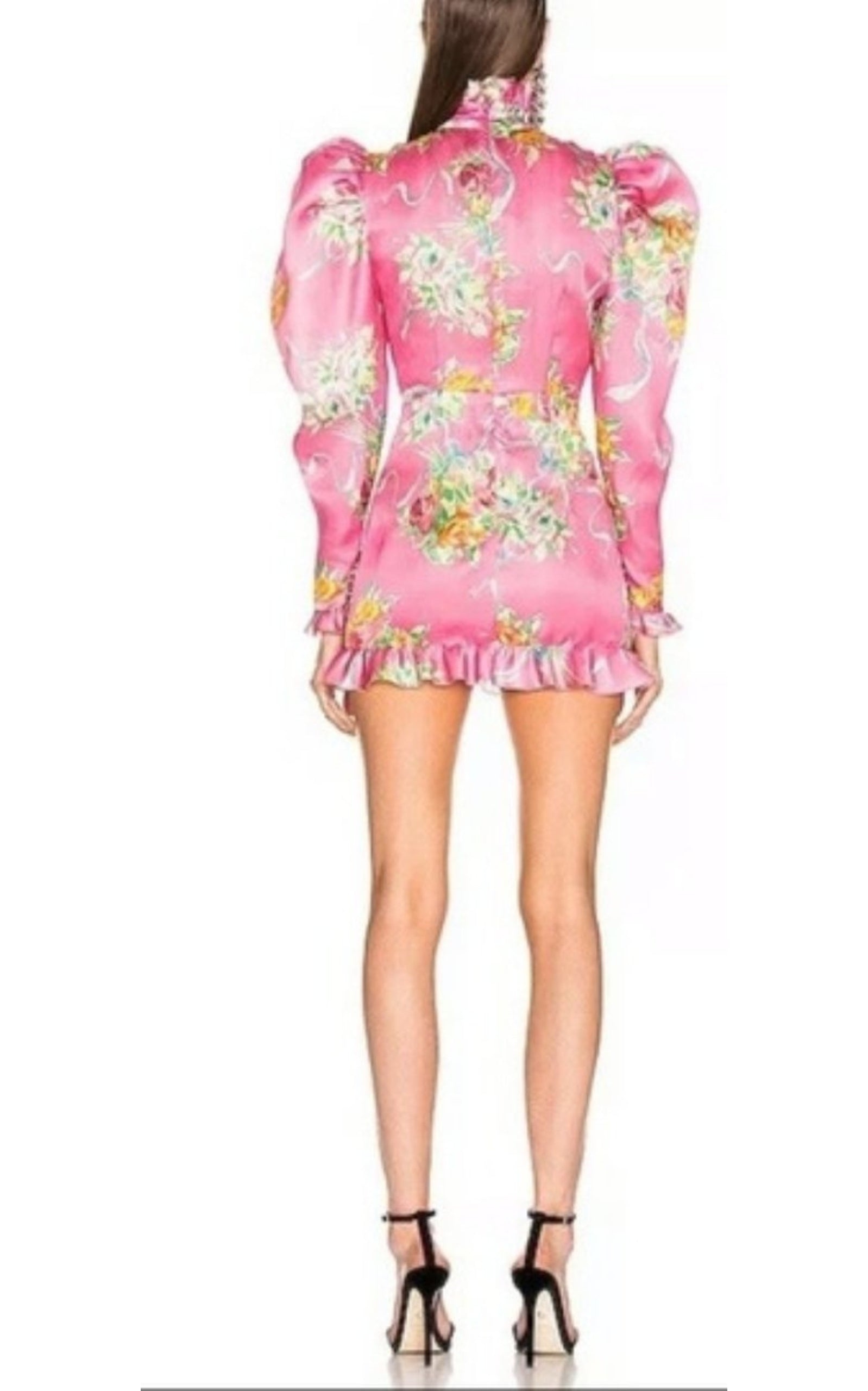Floral Puff-Sleeve Silk Mini Dress - 3