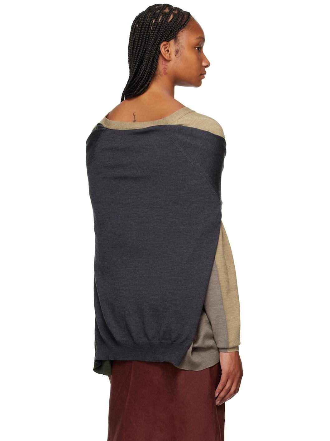 Beige & Gray Layered Cardigan - 3