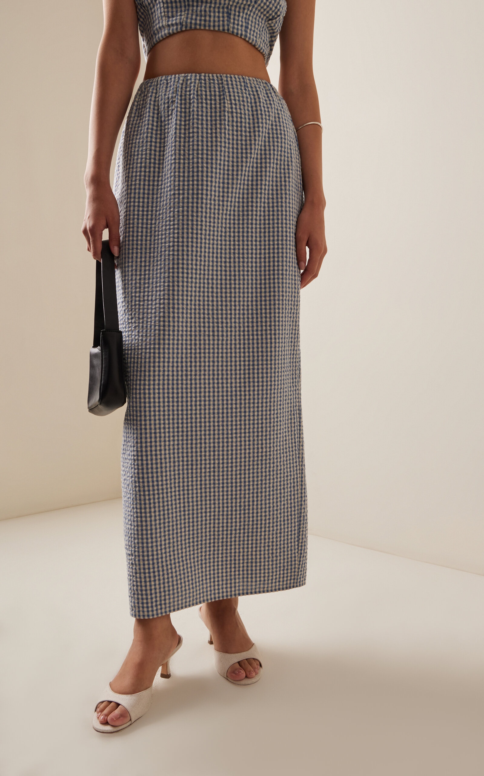 Mira Gingham Cottom Maxi Skirt blue - 3