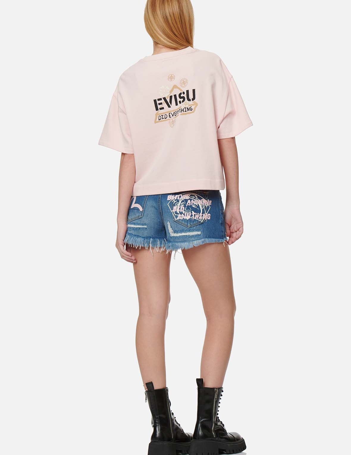 SEAGULL AND GODHEAD PRINT DENIM SHORTS - 5