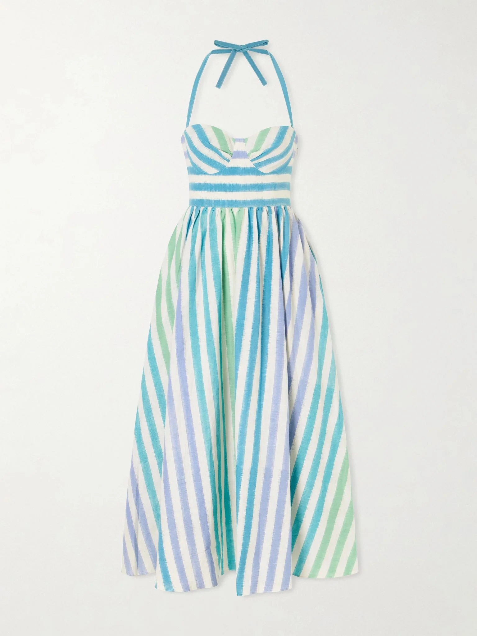 Johanna Ikat striped cotton midi dress Blue - 1