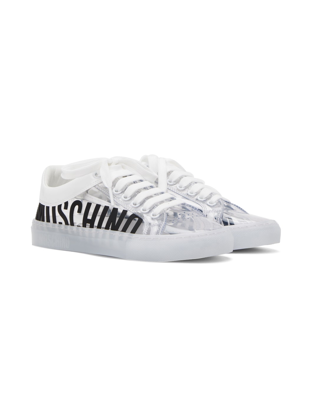 Moschino Transparent Logo Sneakers | ssense | REVERSIBLE