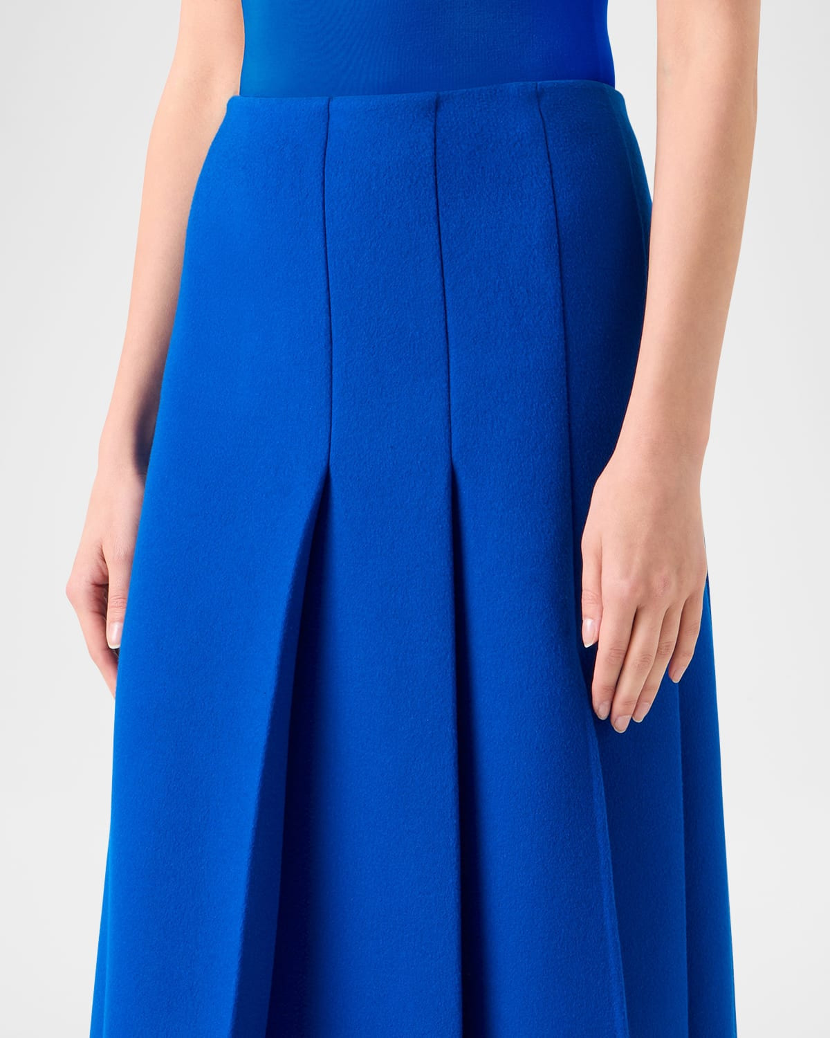Pleated Wool Flannel Double-Face A-Line Midi Skirt - 5