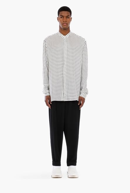 Oversized white cuprammonium rayon shirt with black polka-dots - 4