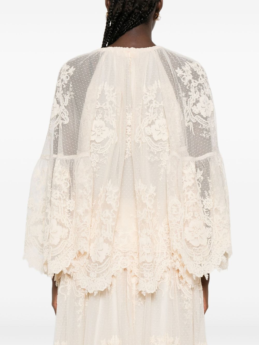 lace-trimmed bell-sleeve blouse - 4