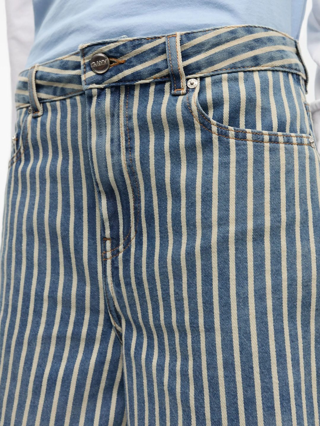 Light Stripe Denim Shorts - 5