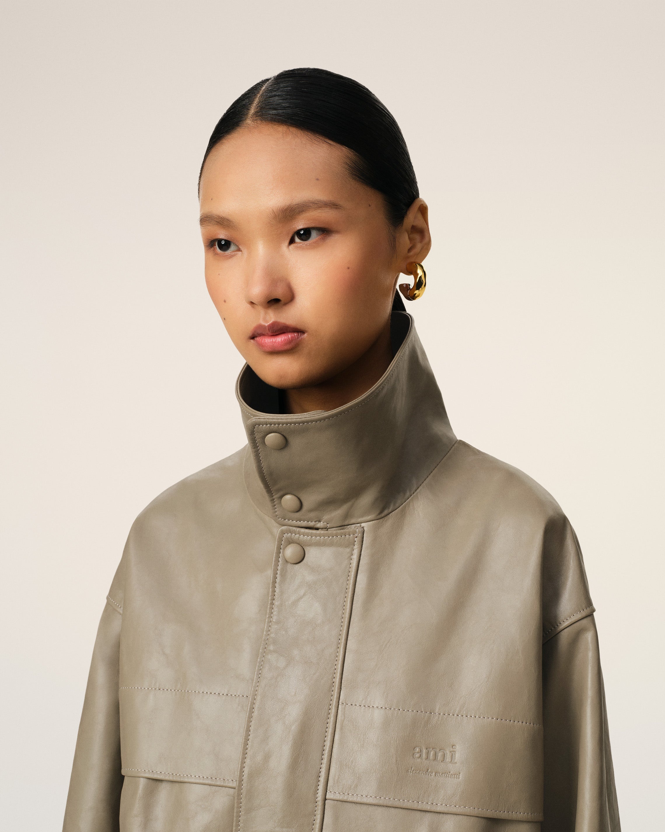 GREEN LEATHER ZIPPED JACKET - 4