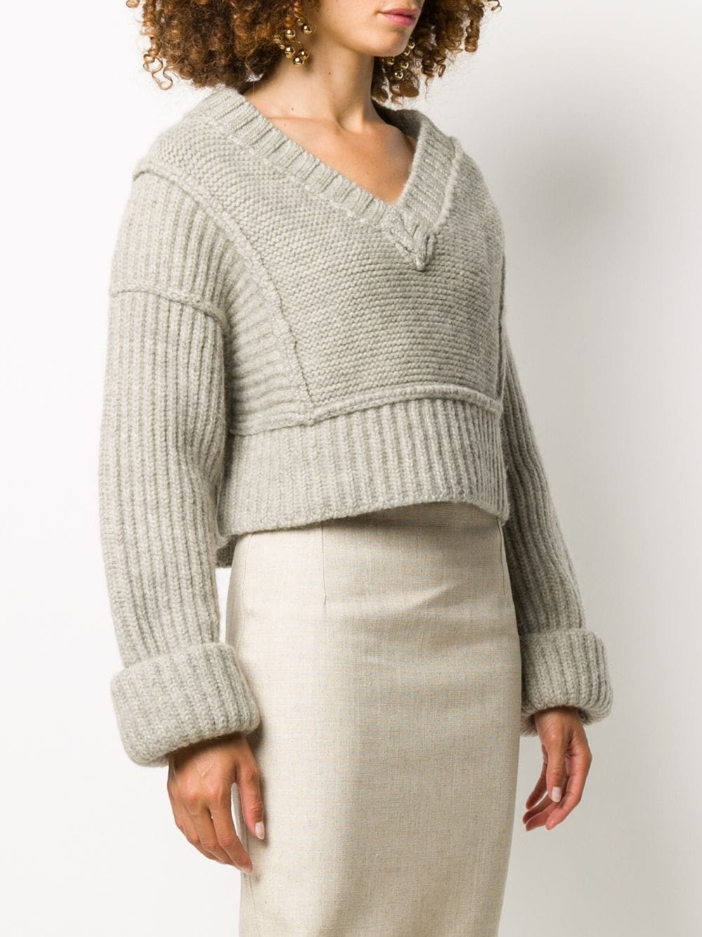 cropped oversized V-neck jumper - 3