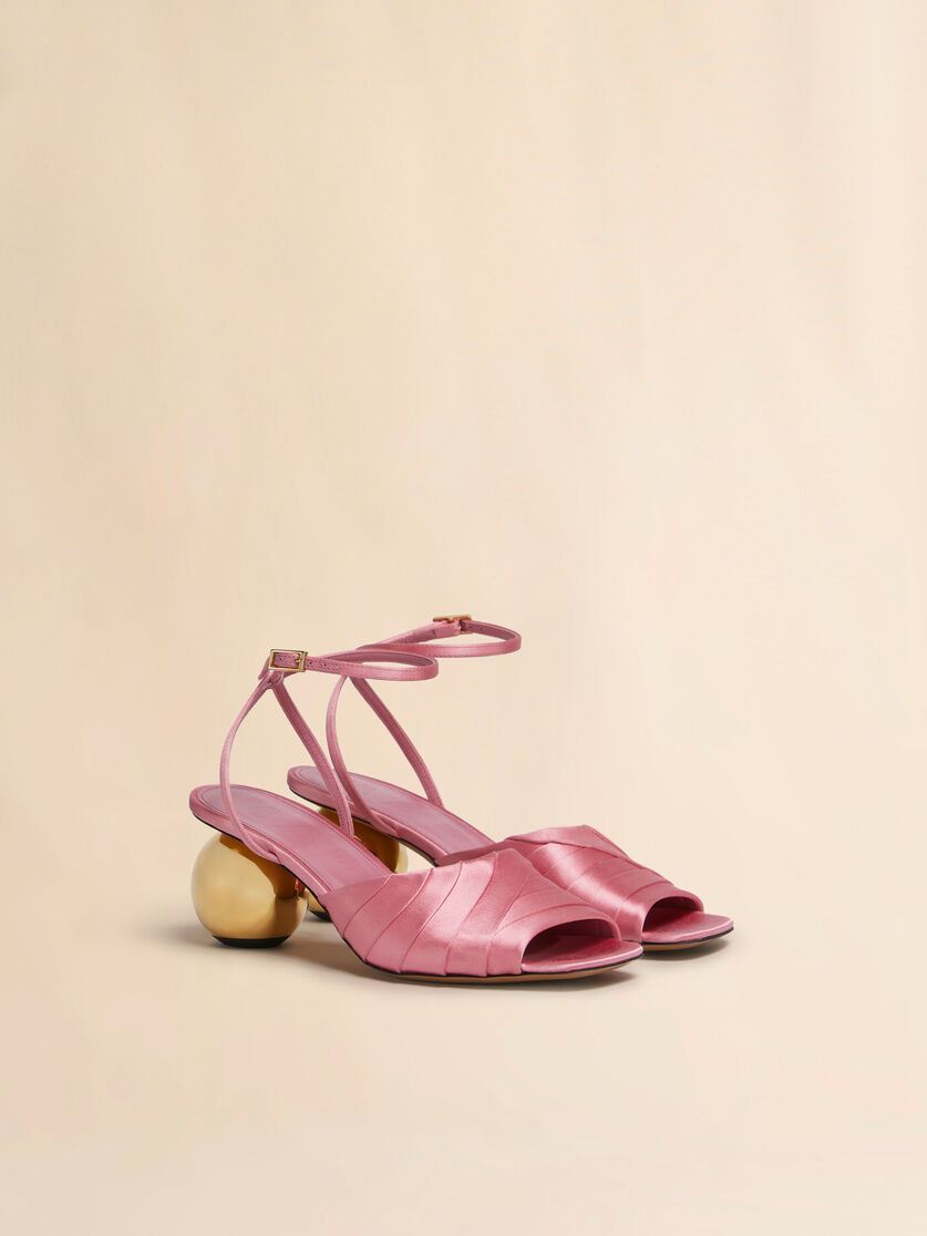 PINK FOLDED SATIN SANDAL WITH SPHERICAL HEEL - 2