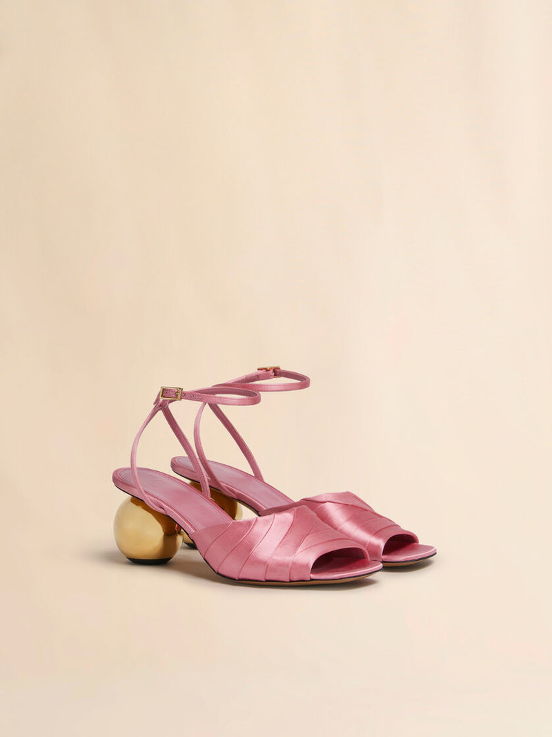 PINK FOLDED SATIN SANDAL WITH SPHERICAL HEEL 2