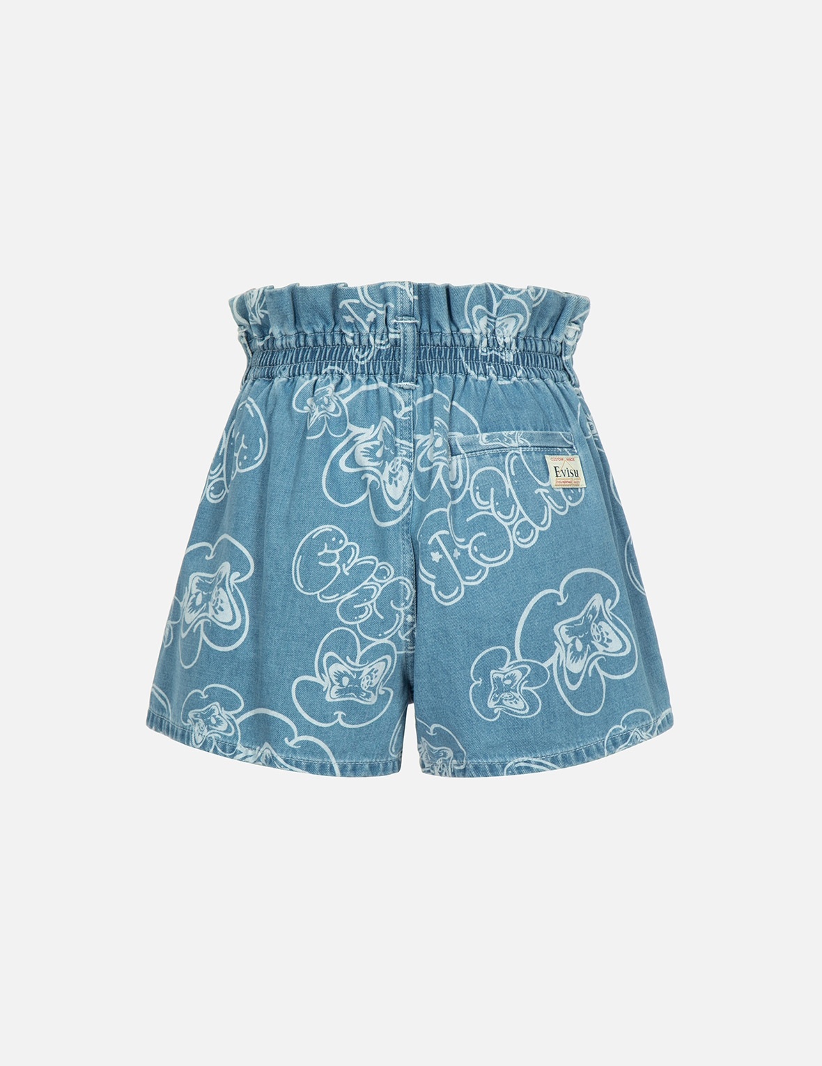 ALLOVER GRAFFITI DARUMA AND LOGO LASER-PRINT DENIM SHORTS - 2