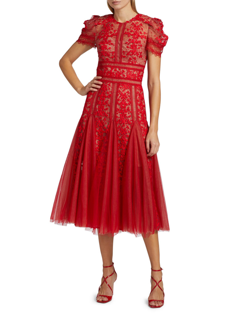 Women's Megan Lace Short-Sleeve Midi-Dress - Red 3