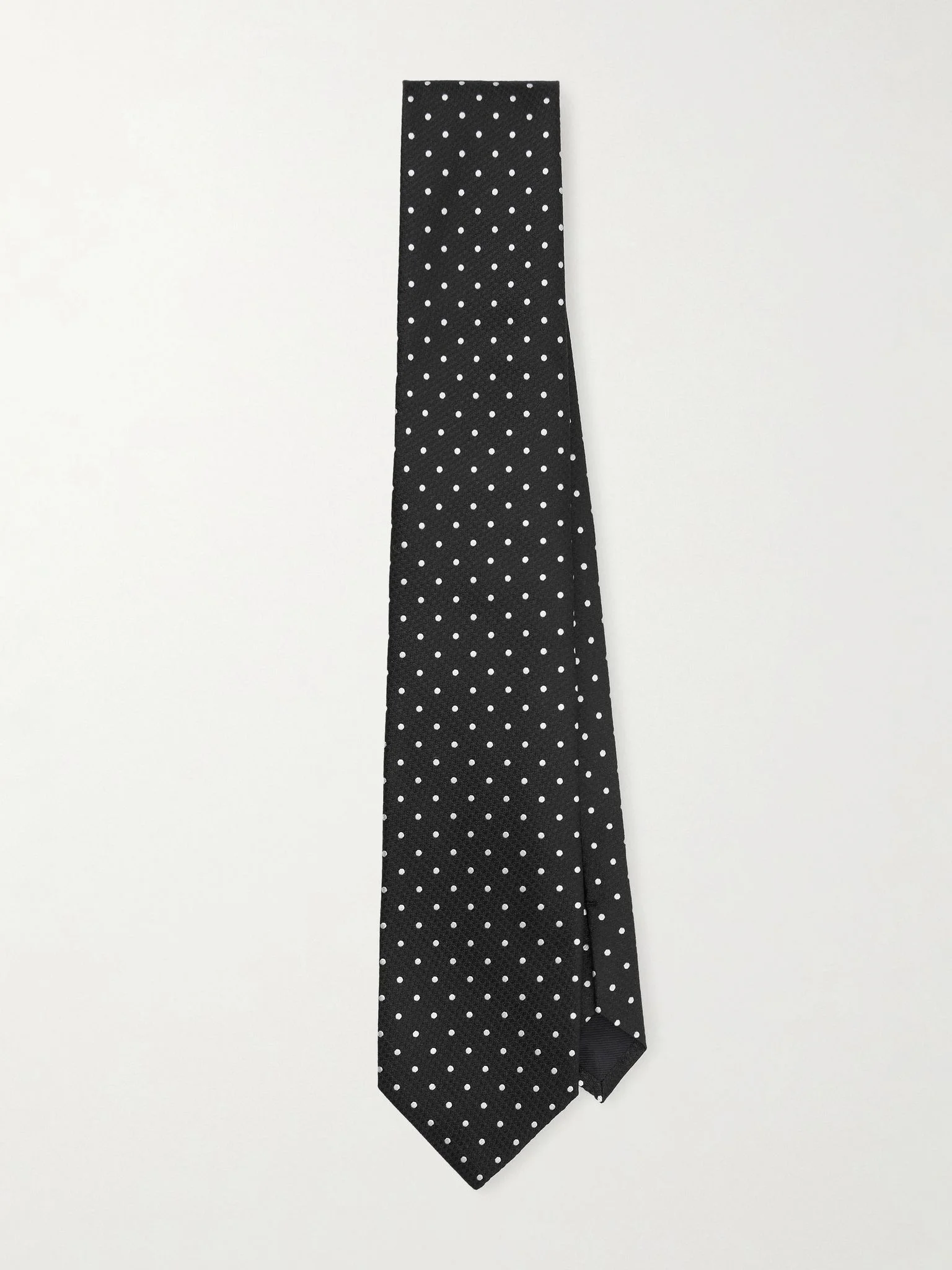 8cm Polka-Dot Embroidered Silk Tie Black - 1