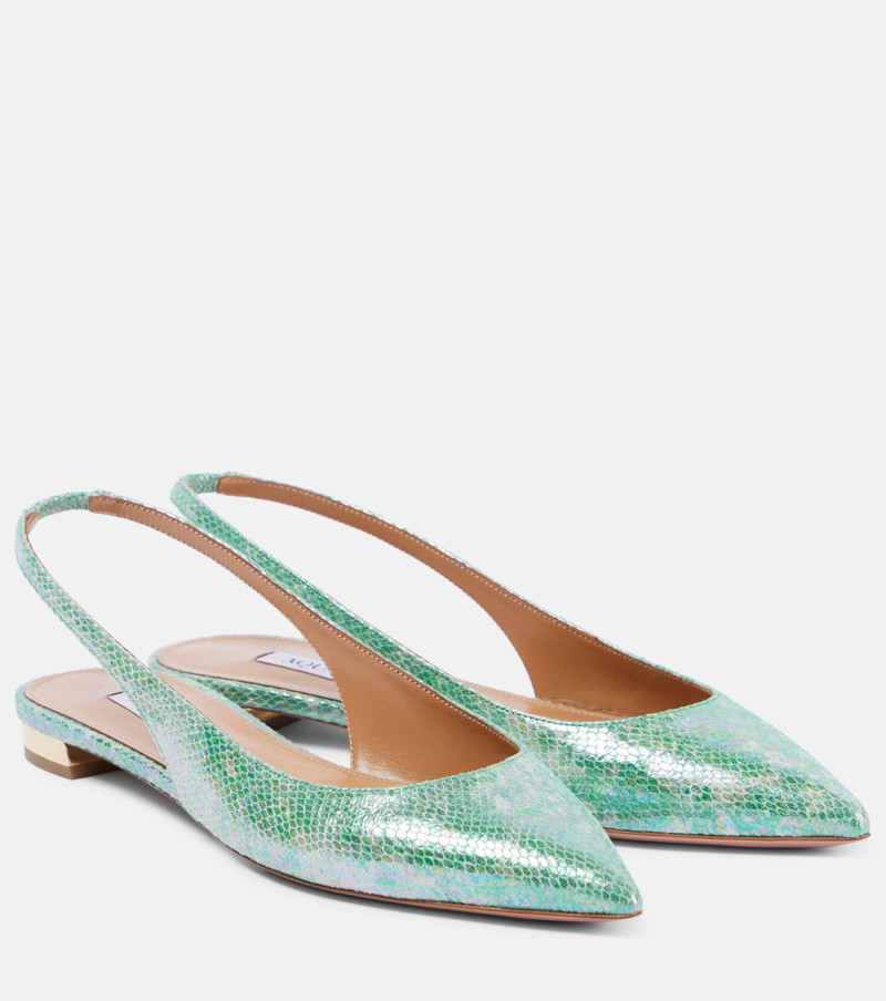 Purist snake-effect leather slingback flats 1