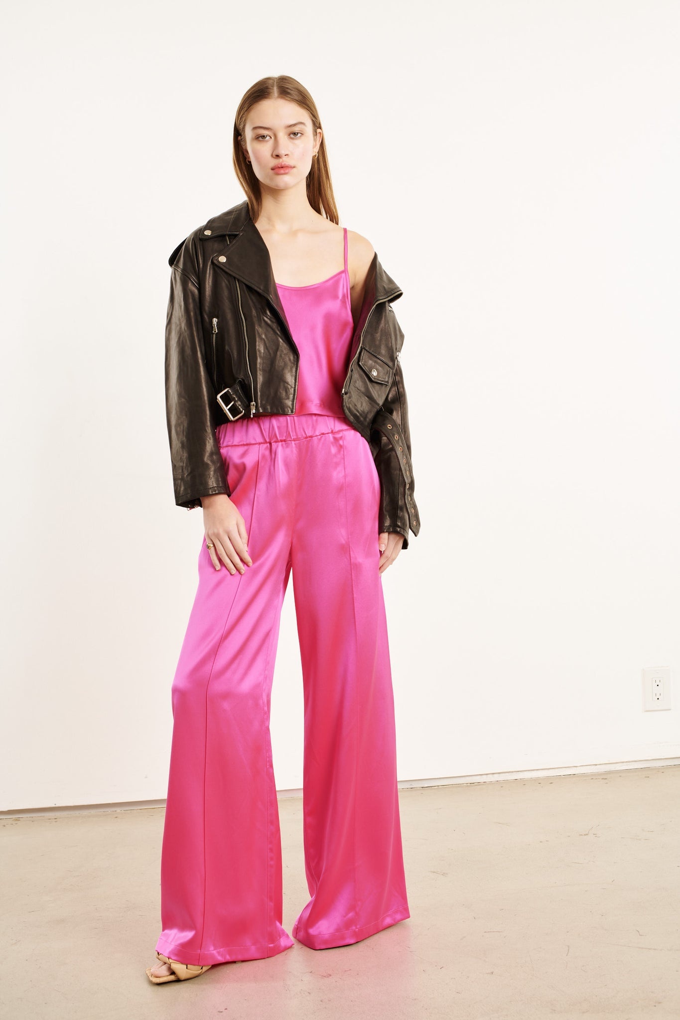 FUCHSIA SILK CROPPED CAMI - 6