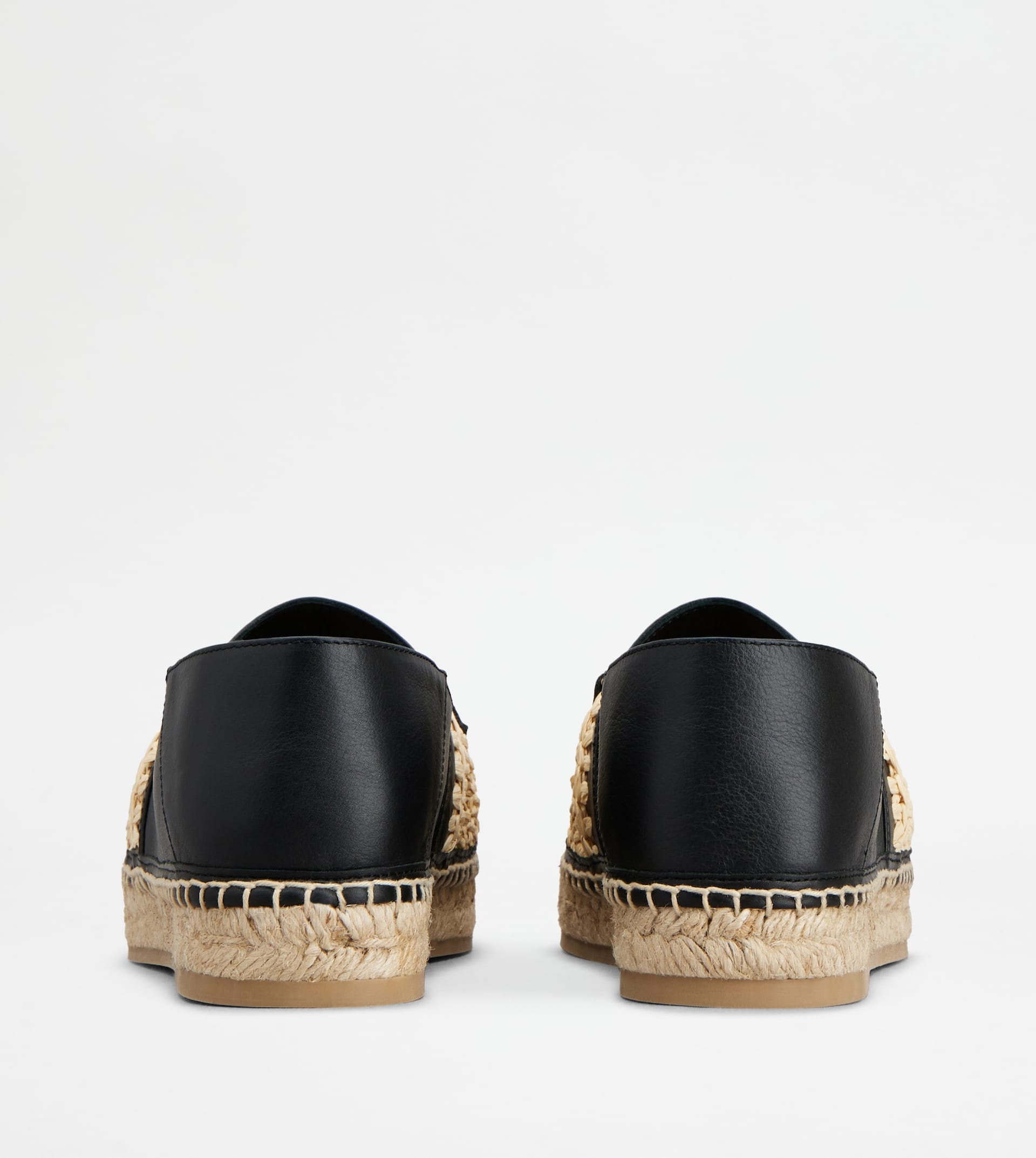 ESPADRILLES IN LEATHER AND FABRIC - BLACK, BEIGE - 2