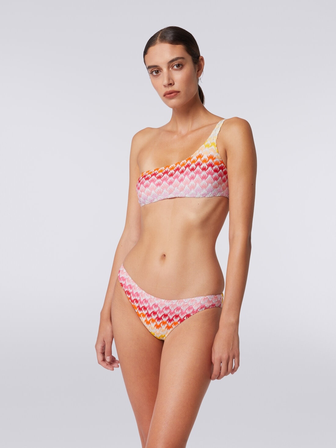 Dégradé lace-effect one-shoulder bikini with lurex - 2
