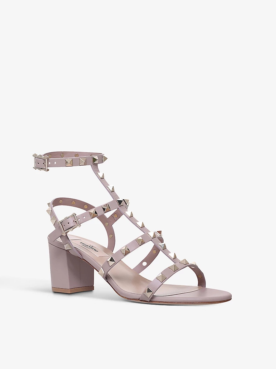 Rockstud open-toe leather heeled sandals - 4