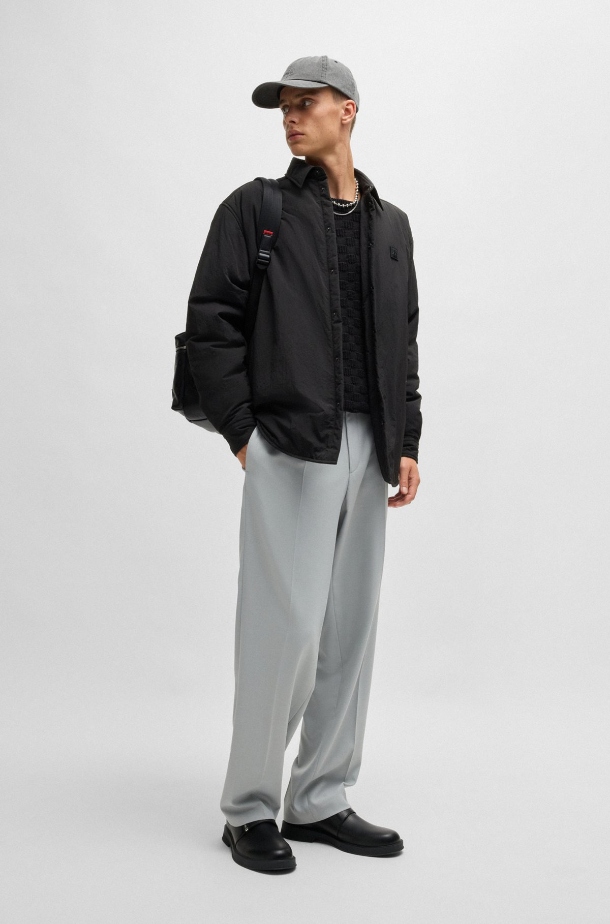 OVERSIZE-FIT PADDED OVERSHIRT WITH STACKED-LOGO BADGE - 4