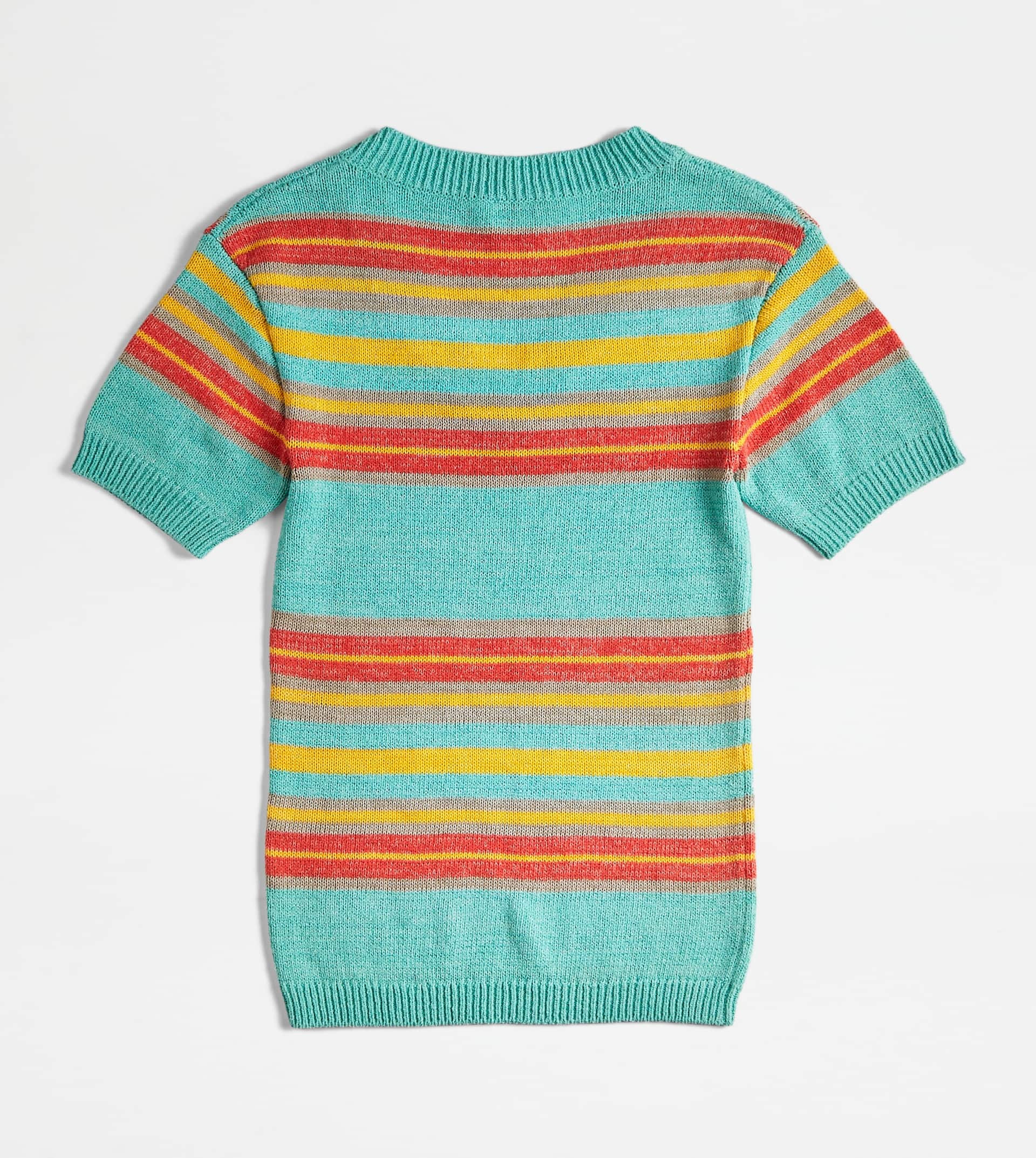 SHORT-SLEEVED LINEN BLEND JUMPER - LIGHT BLUE, YELLOW, ORANGE - 6
