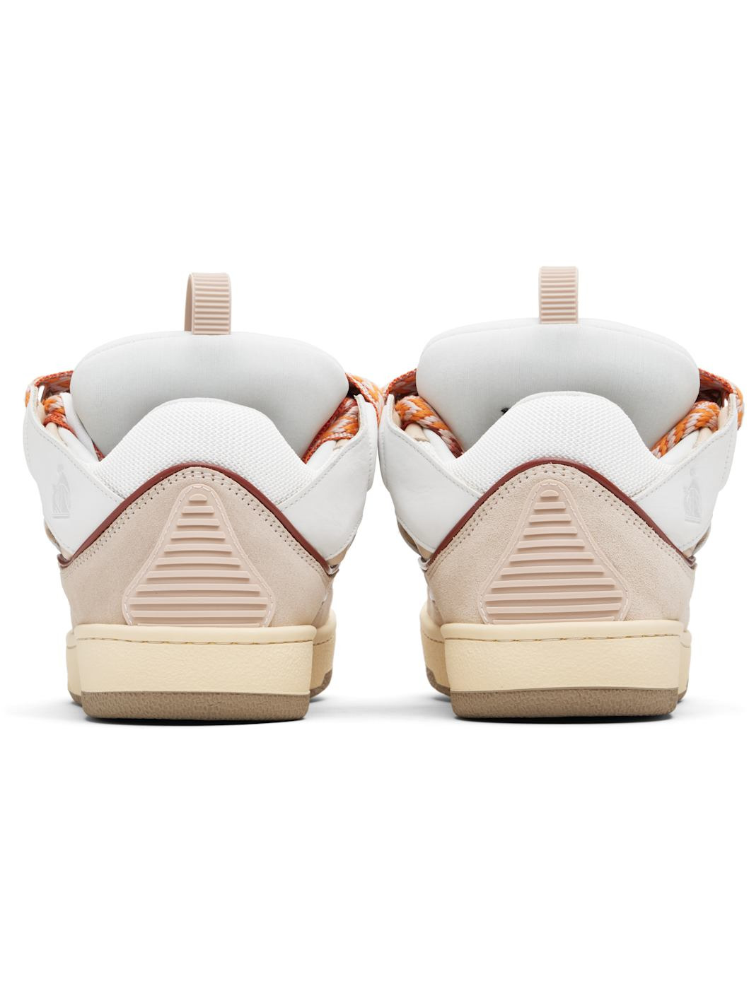 White & Beige Curb Leather Sneakers - 2