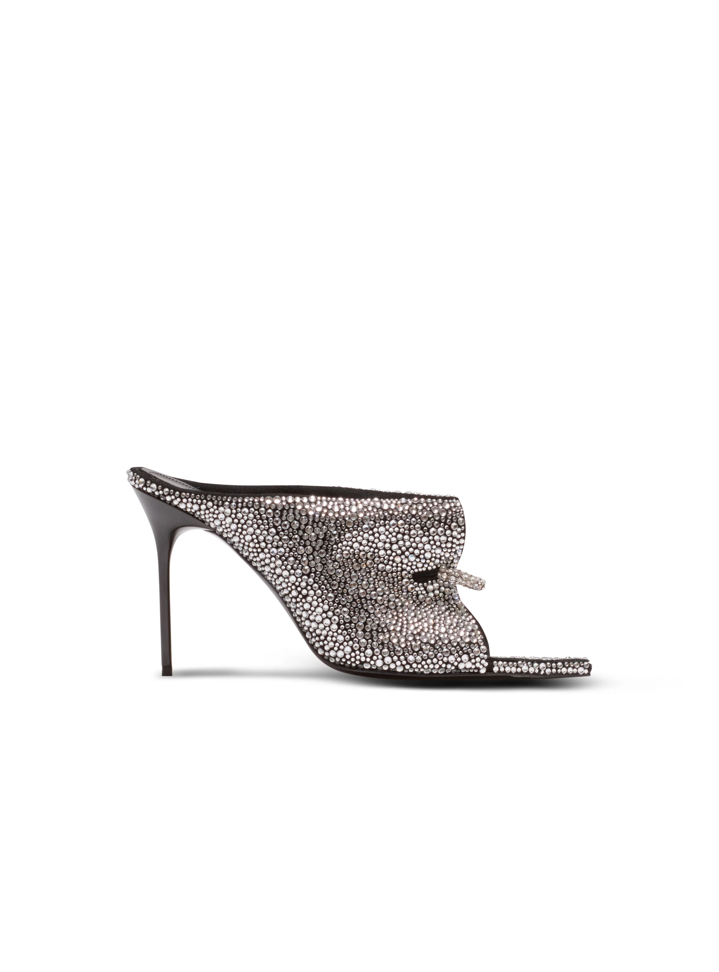 Suede and rhinestone mules with front piercing - 1