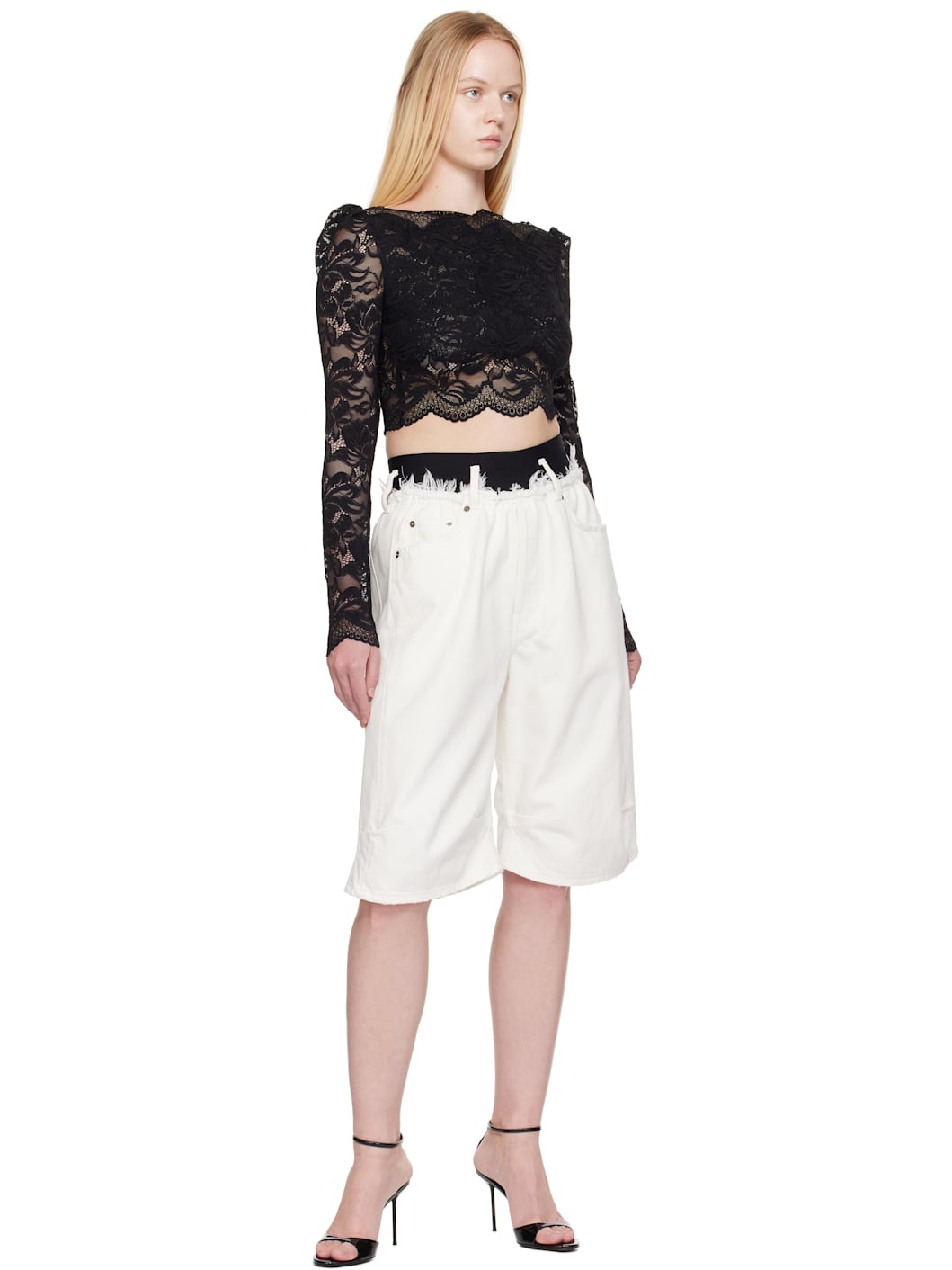 Black Crop Top in Lace Top - 4