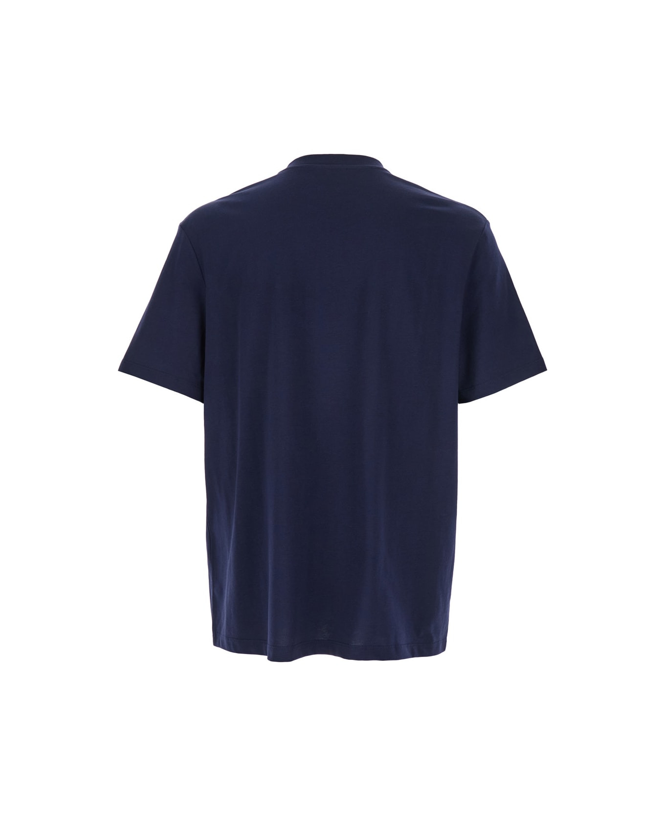Blue Crewneck T-shirt With Logo Lettering Print On The Front In Cotton Man - 2