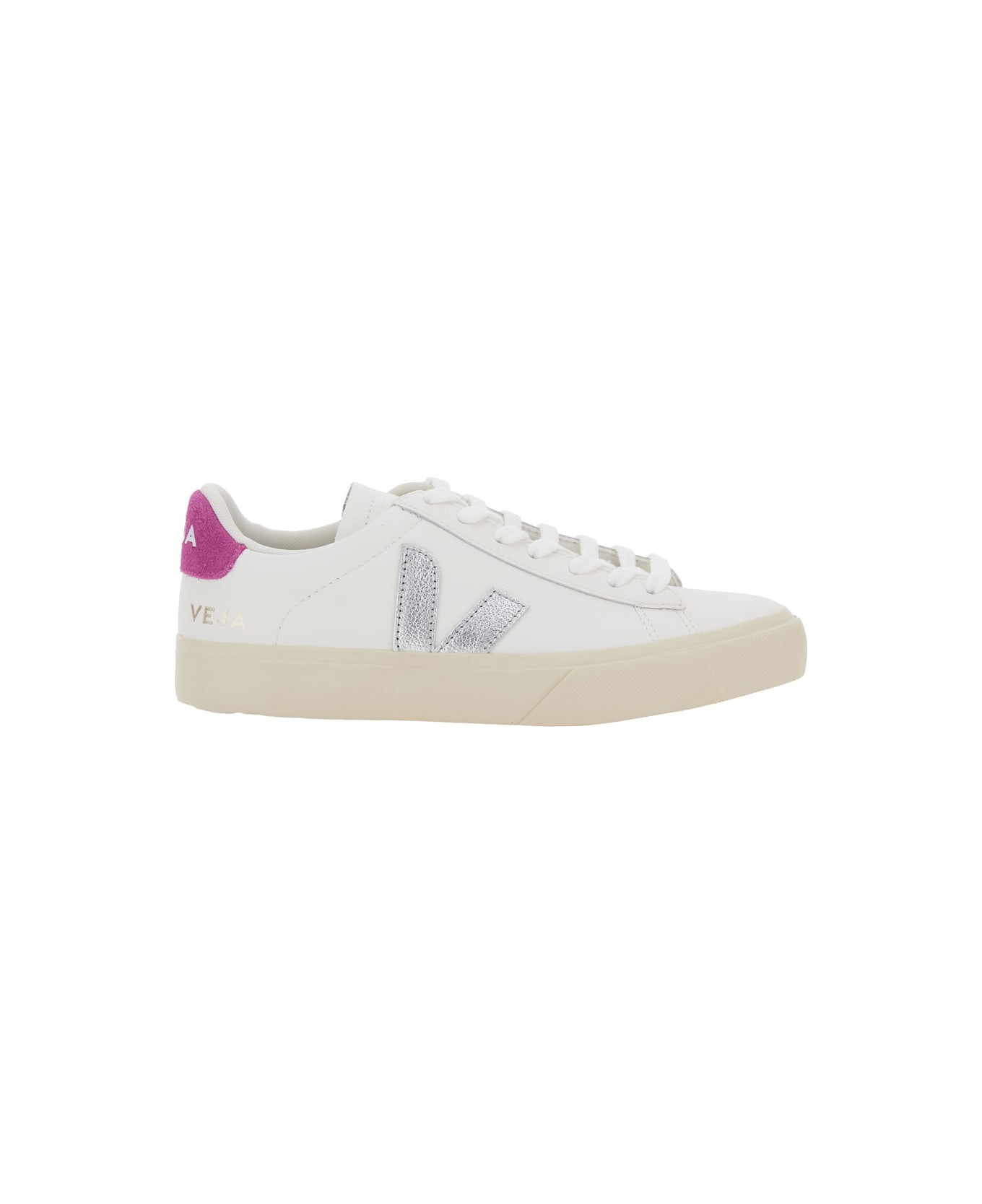 'campo' White Low Top Sneakers With Contrasting Heel With Logo Lettering And Logo Patch On The Side  - 1