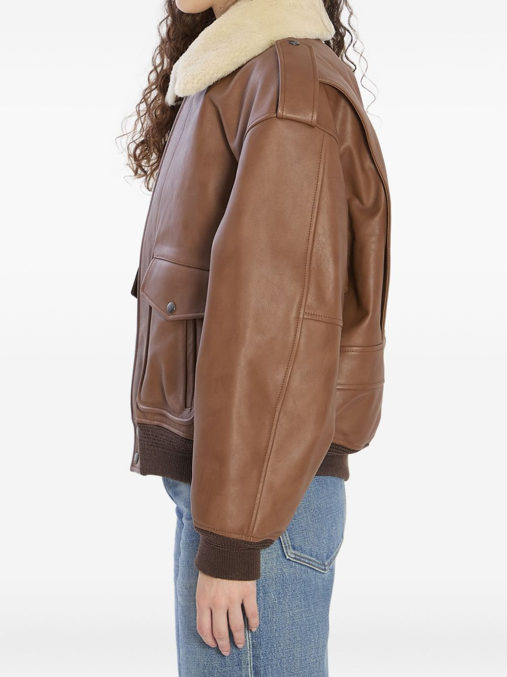 shearling-collar ribbed bomber jacket - 3