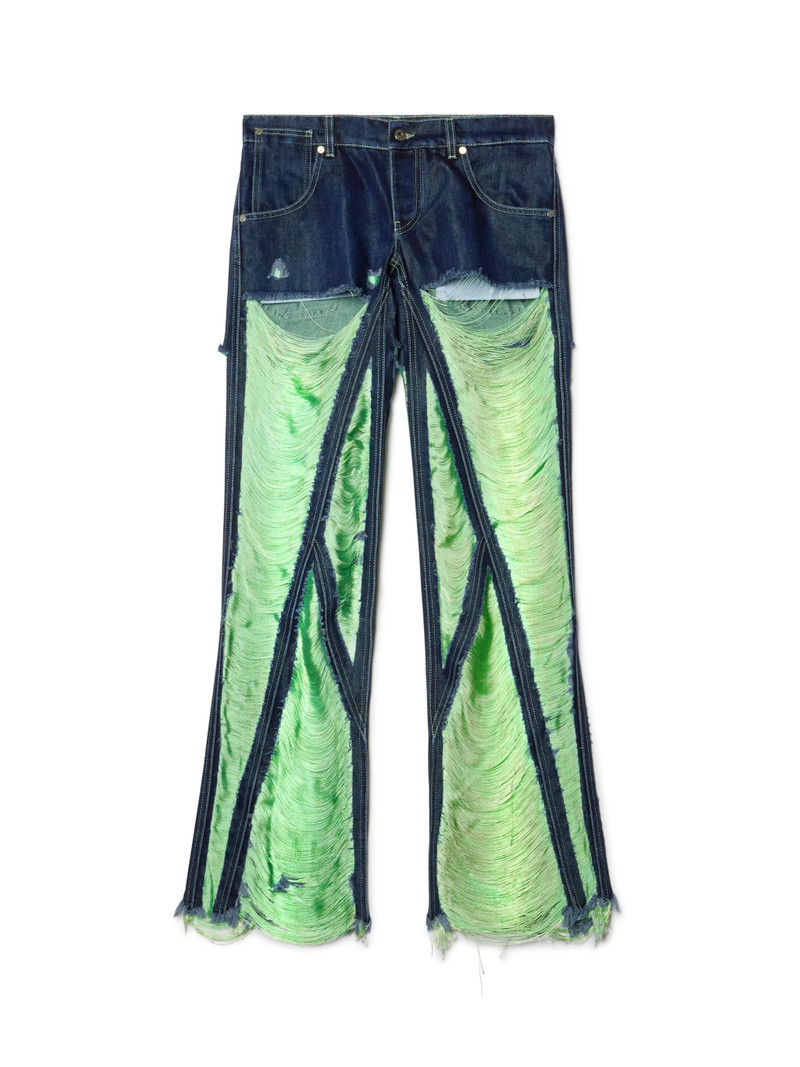 Green Shredded Denim Pants 1