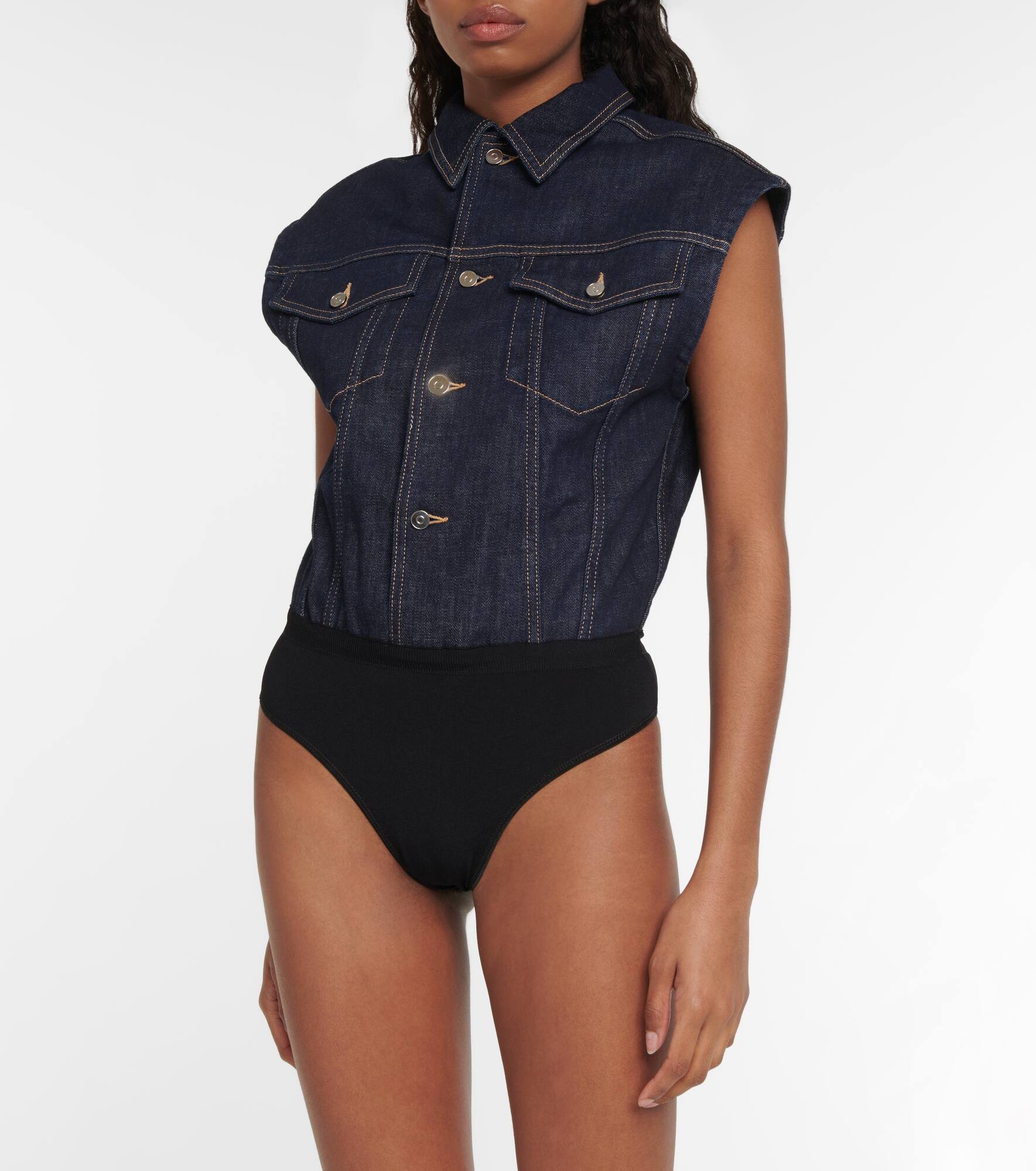 Denim cotton-blend bodysuit - 3