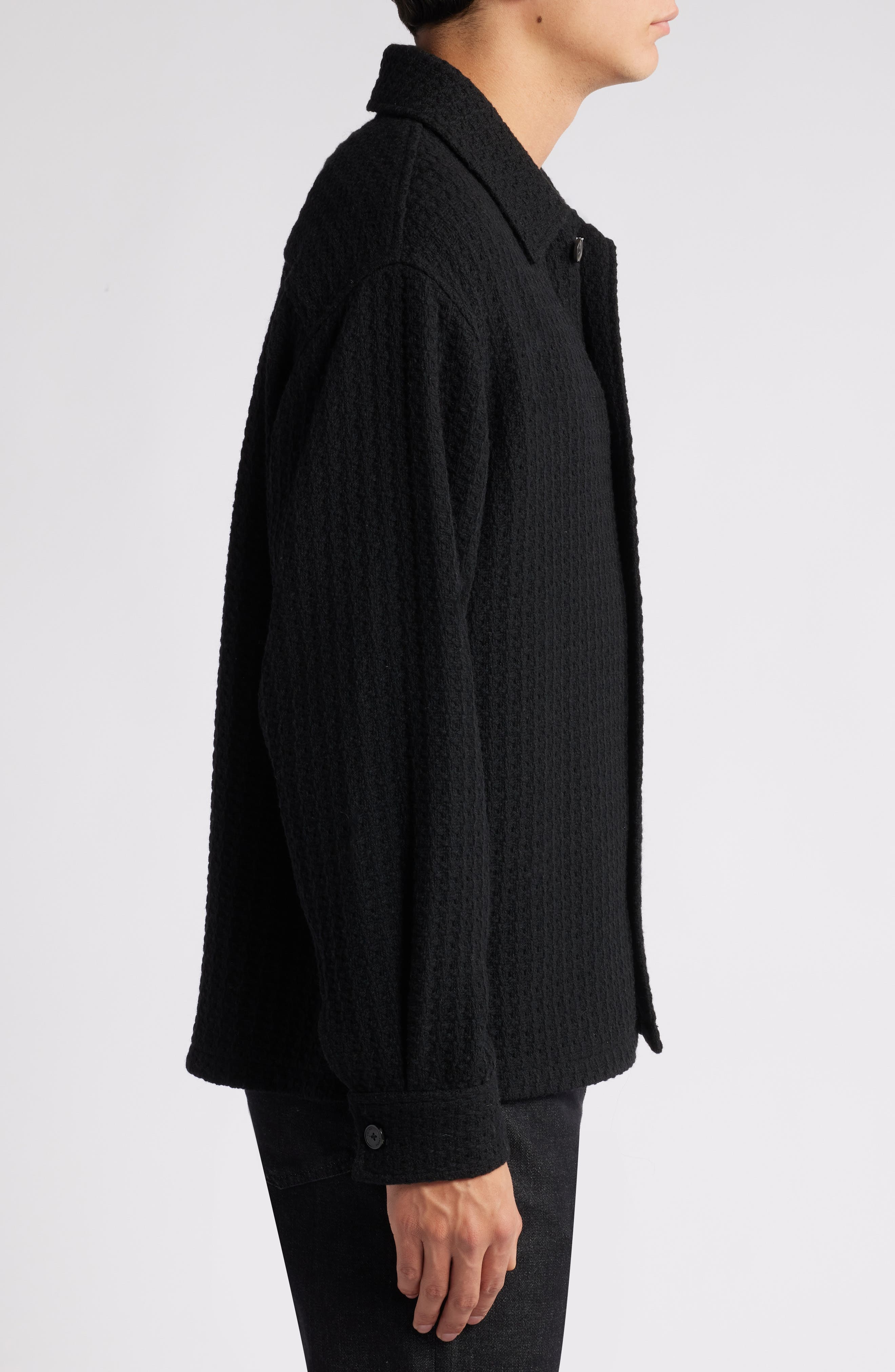 FRAME Textured Wool Blend Shirt Jacket in Black at Nordstrom - 3