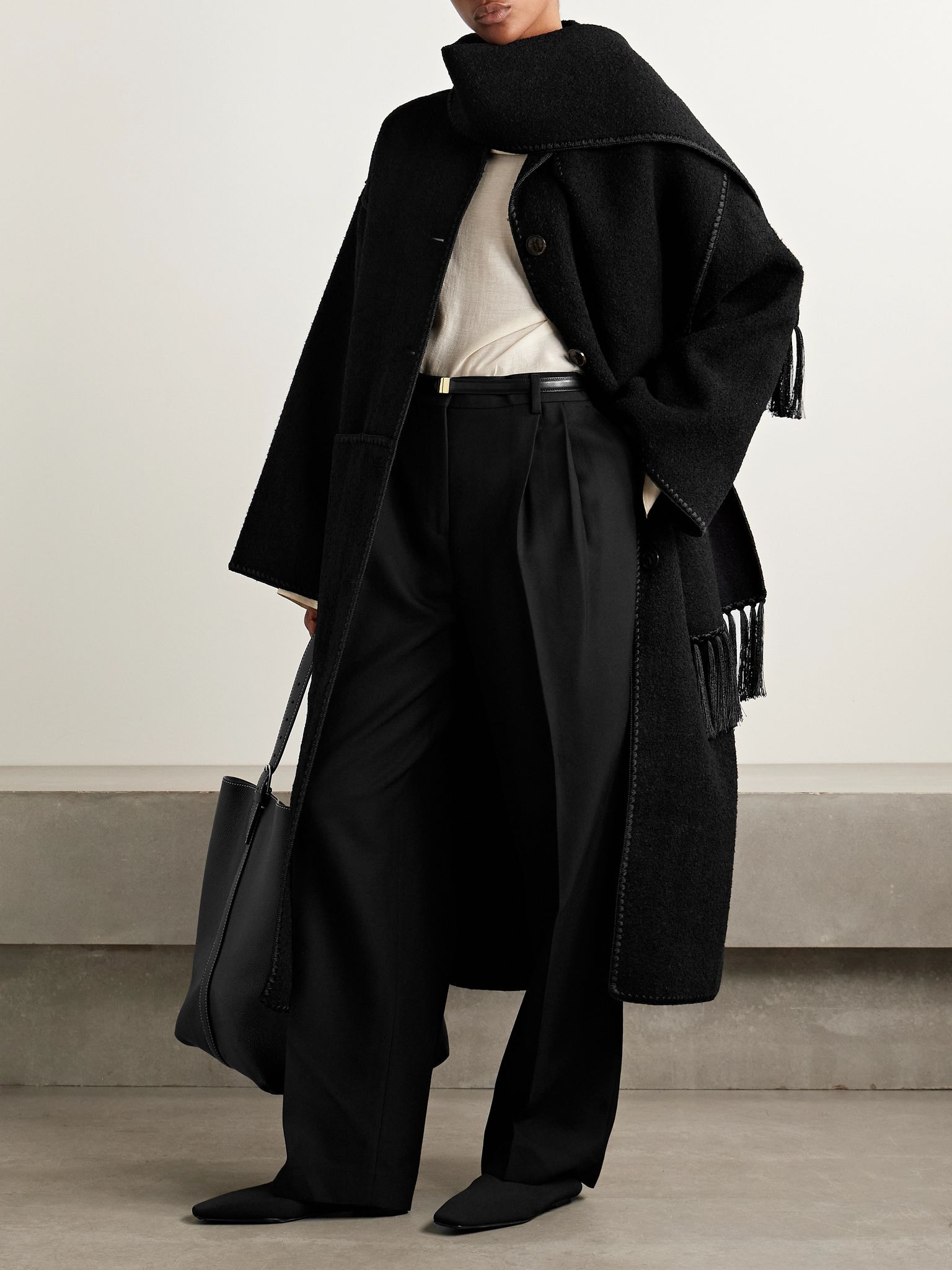 Draped fringed wool-blend bouclé jacket Black - 2