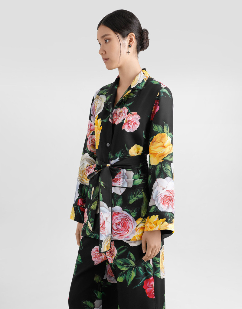 Silk habotai pajama shirt with rose and peony print 4